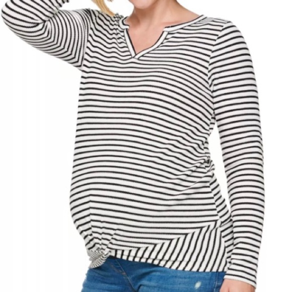 Sonoma Goods For Life White Black Striped M Casual Chic Front Knot Thermal Top - Picture 10 of 10